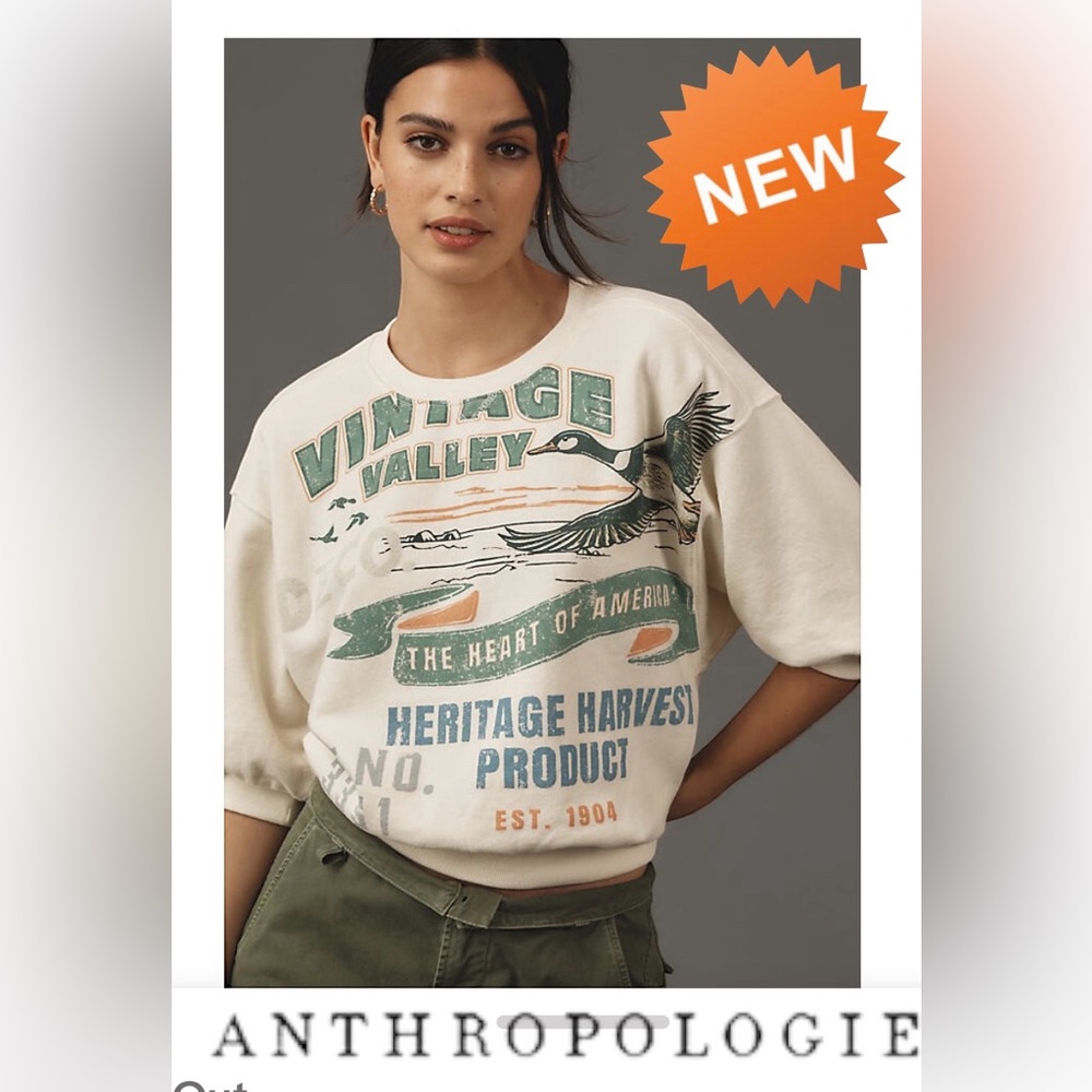 NEW with tags duck 🦆 Pilcro for Anthropologie short sleeved graphic sweatshirt L